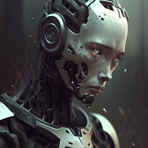 Sad looking head of aa robot, exposed mechanicaals