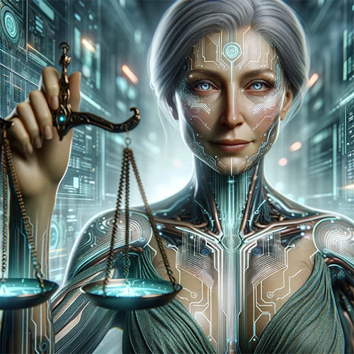 Female android lady justice.