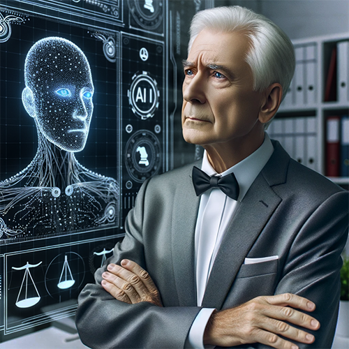 Pensive attorney with AI
